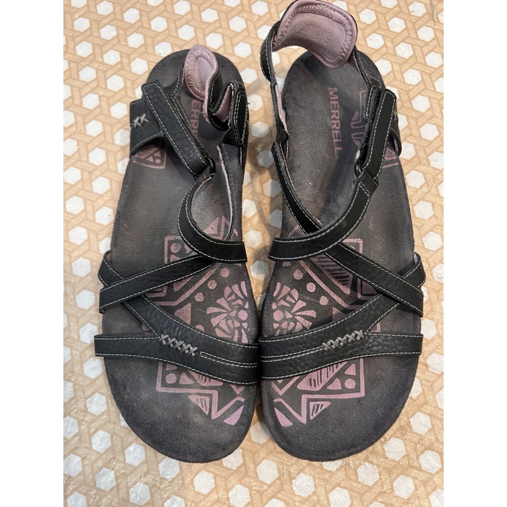 Merrell Black Lilac Keepsake Strappy A Leather Sandals Women's Size 8